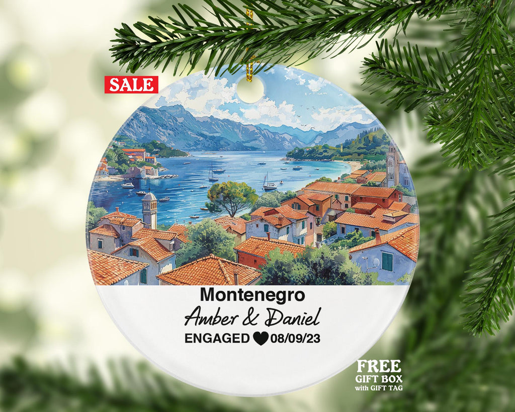 Custom Montenegro Ornament, Budva Old Town & Durmitor Views, Personalized Couple Gift, Celebrate Wedding, Engagement, Honeymoon