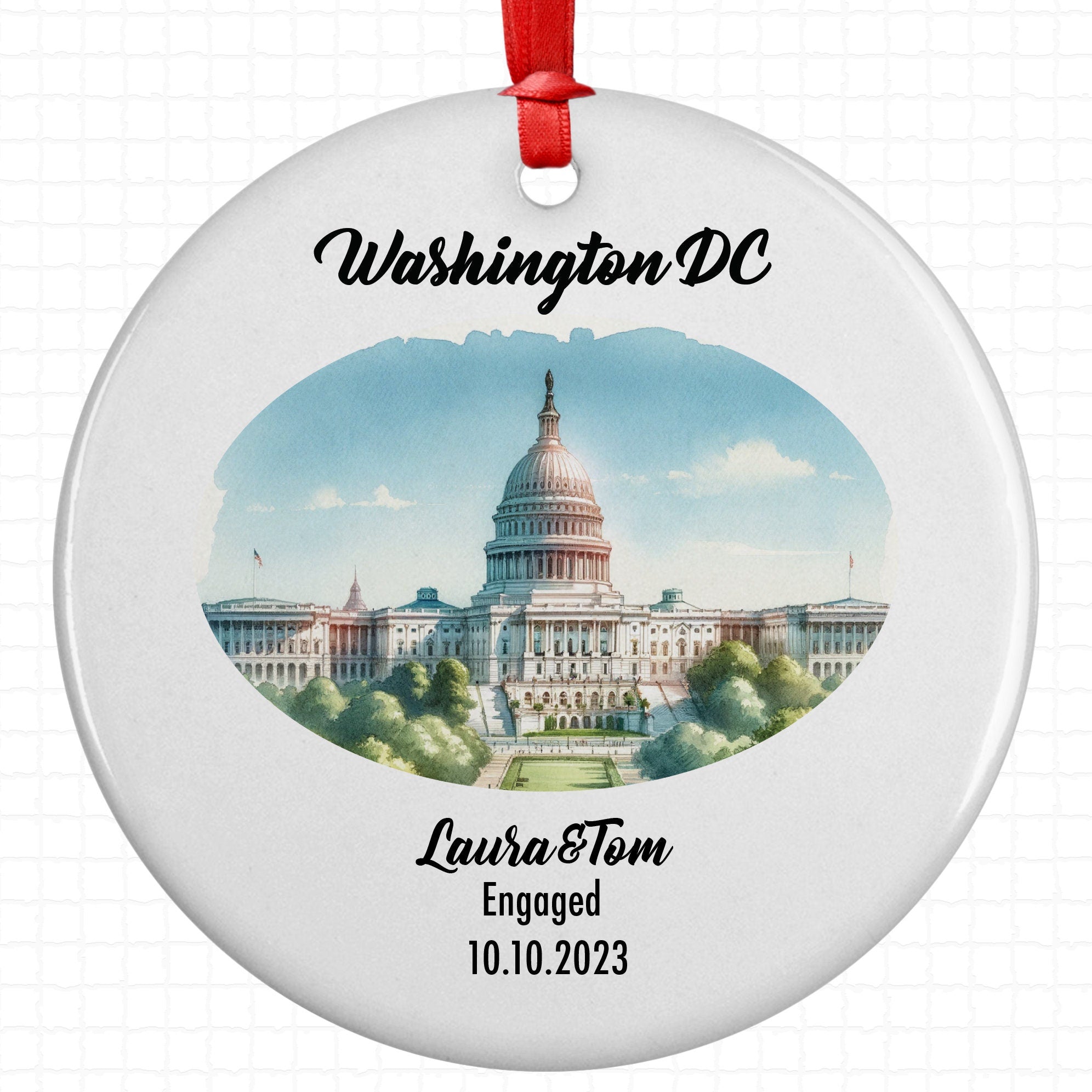 Washington DC Ornament, Engagement, Married, Travel, Gift for Engaged Couple, Engagement Gift, Trip, Vacation Souvenir