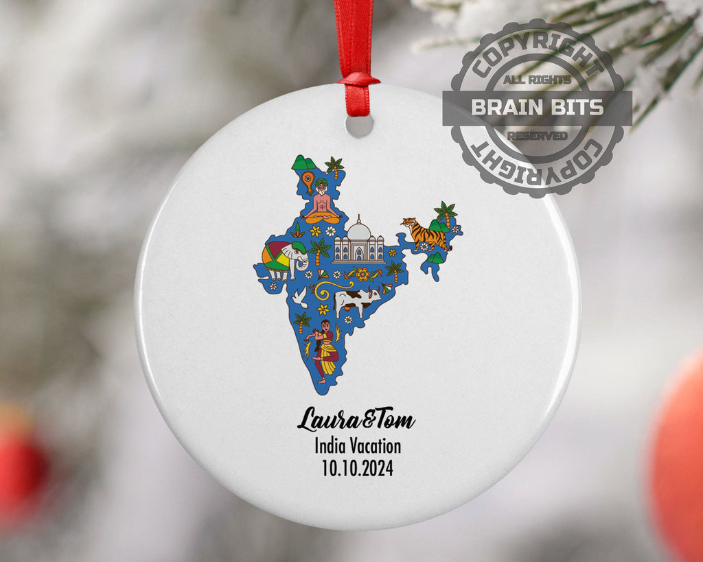 India Cultural Map Ornament, Engagement, Married, Travel, Gift for Engaged Couple, Engagement Gift, Trip, Vacation Souvenir