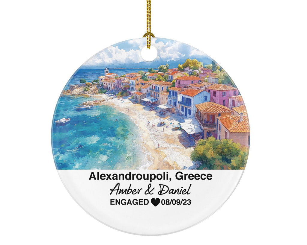 Alexandroupoli Greece Round Ceramic Christmas Ornament – Personalized Holiday Keepsake, Custom Couple Gift for Wedding or Honeymoon