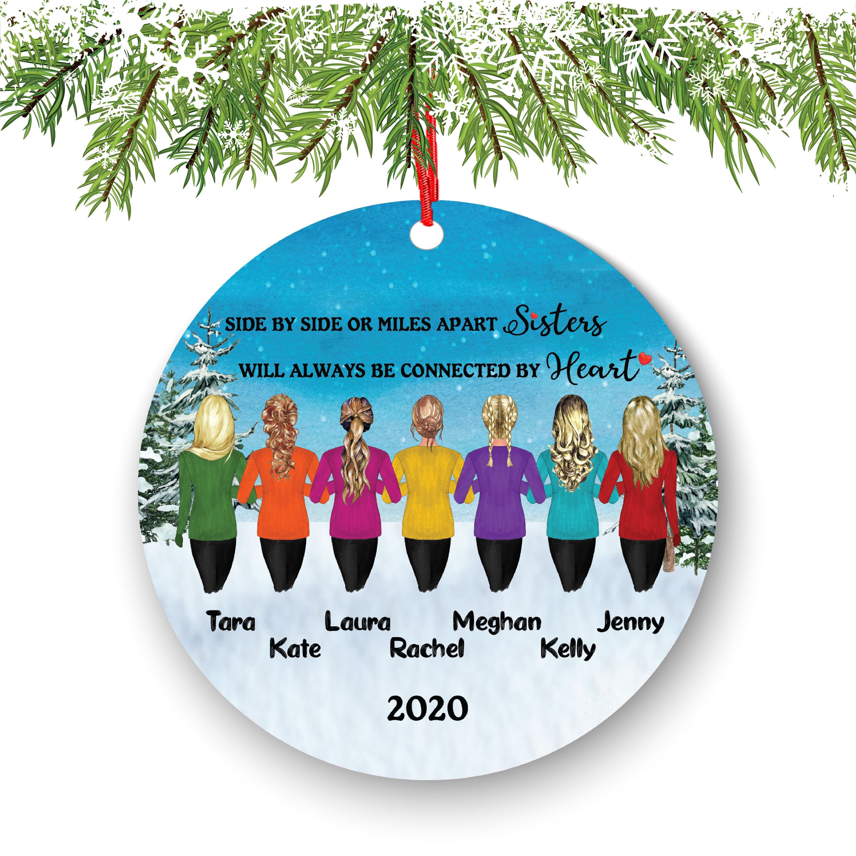 Soul Sisters for 2 3 4 5 6 7 Best Friends Christmas Ornament for Sisters, Personalized, BFF Gift, Personalized Friend Female Girls, Besties