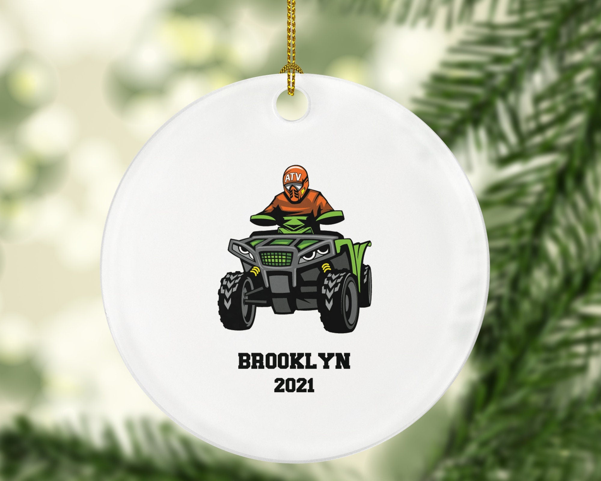 ATV Four Wheeler Christmas Ornament Personalized, Quad Bike Rider, 4 Wheeler UTV Gift