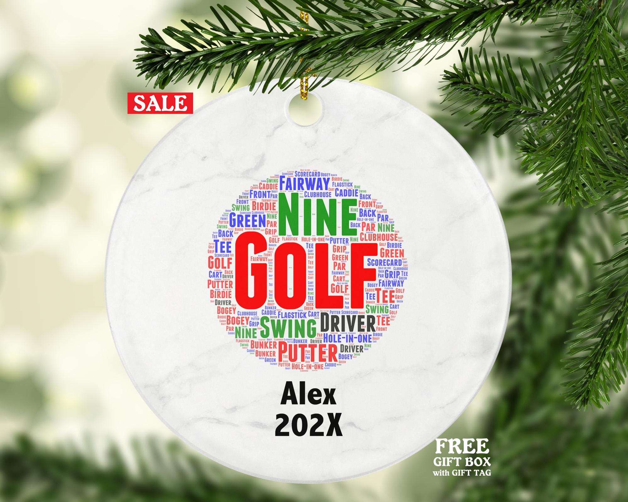 Personalized Golf Christmas Ornament – Custom Golfer Gift – Golf Ball Ornament – Golf Player Holiday Keepsake