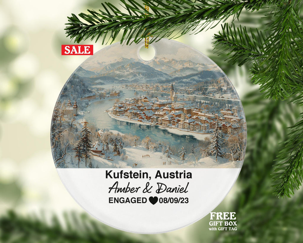 Custom Austria Kufstein Ornament – Personalized Kufstein Fortress, River Inn Keepsake, Couple Gift for Wedding or Honeymoon