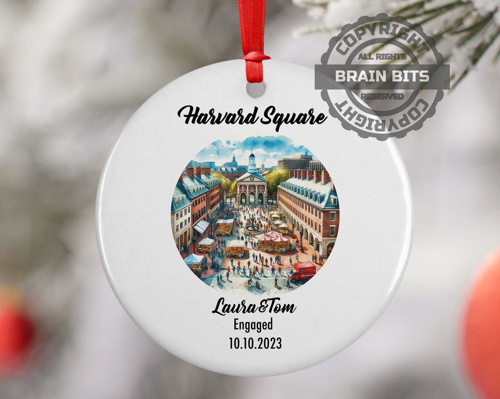 Harvard Square Ornament, Engagement, Married, Travel, Gift for Engaged Couple, Engagement Gift, Trip, Vacation Souvenir