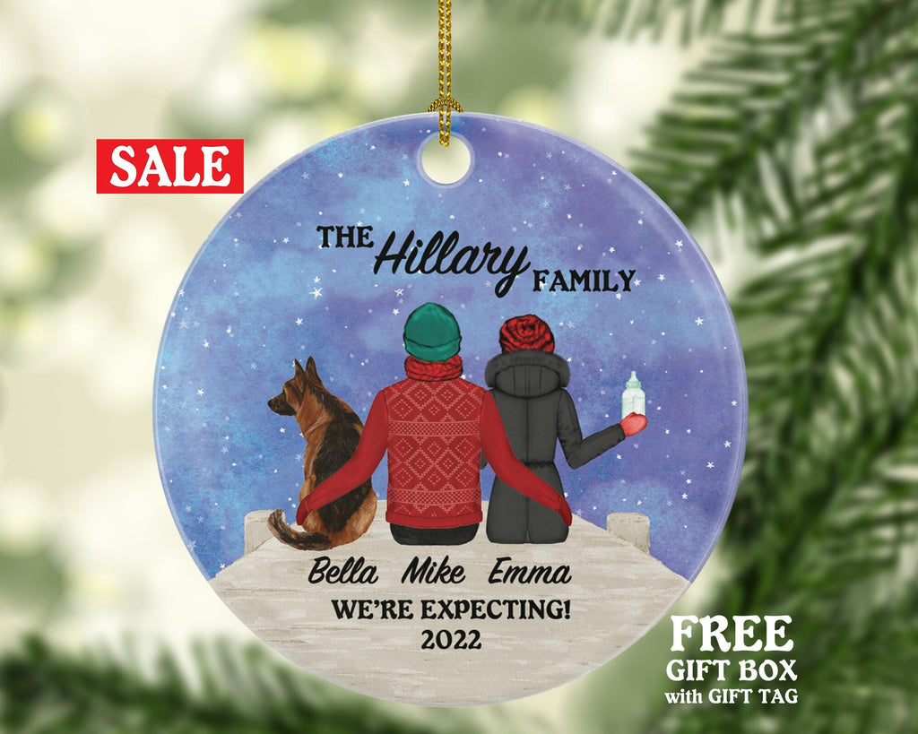 Expecting Pregnant Family Christmas Ornament Personalized with Pet Dog Cat Rabbit, Custom Pet Mom Dad Lover Owner Gift Fur Holiday