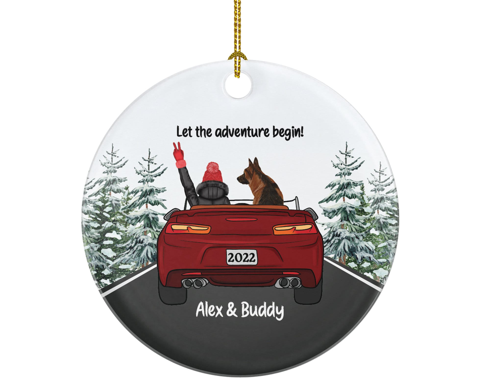 Dog and Female in Convertible Car Personalized Christmas Ornament New Driver Custom Pet Lover Owner Women Gift Fur Holiday Rescue