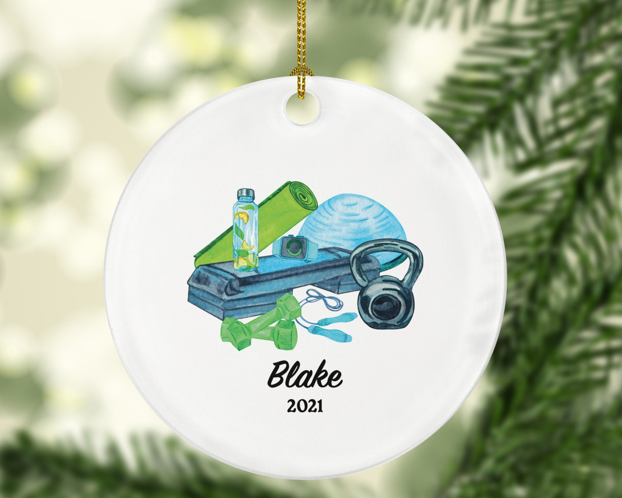 Workout Fitness Pilates Yoga Personalized Christmas Ornament - Personal Fitness Trainer Custom Healthy Lifestyle Training Exercise
