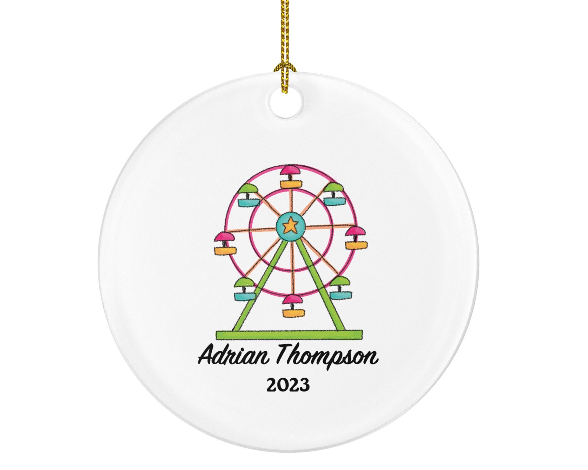 Ferris Wheel Amusement Park Christmas Ornament - Personalized Theme Park Worker Gift - Carousel Roller Coaster Fairgrounds Vacation Travel