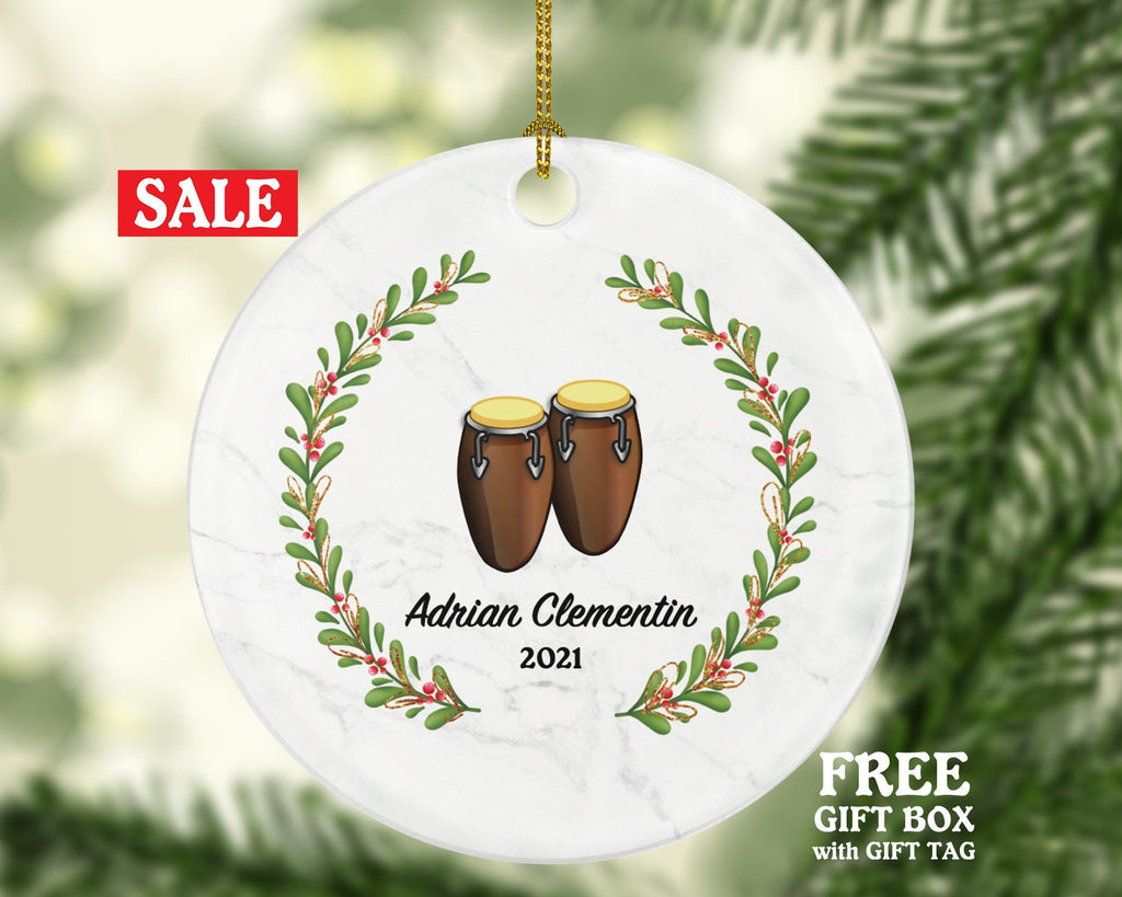 Bongo Drum Instrument Christmas Ornament Personalized - Musical Instrument Player Music Lover Custom Holiday Gift for Musician