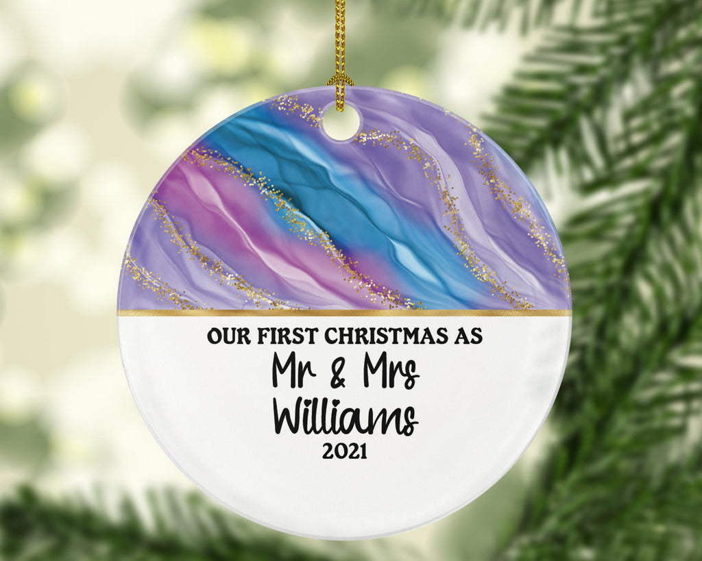 First Christmas as Mr & Mrs Wedding Personalized Ornament - Just Married Newlywed Custom Mr. and Mrs. Marriage - Couple Gift
