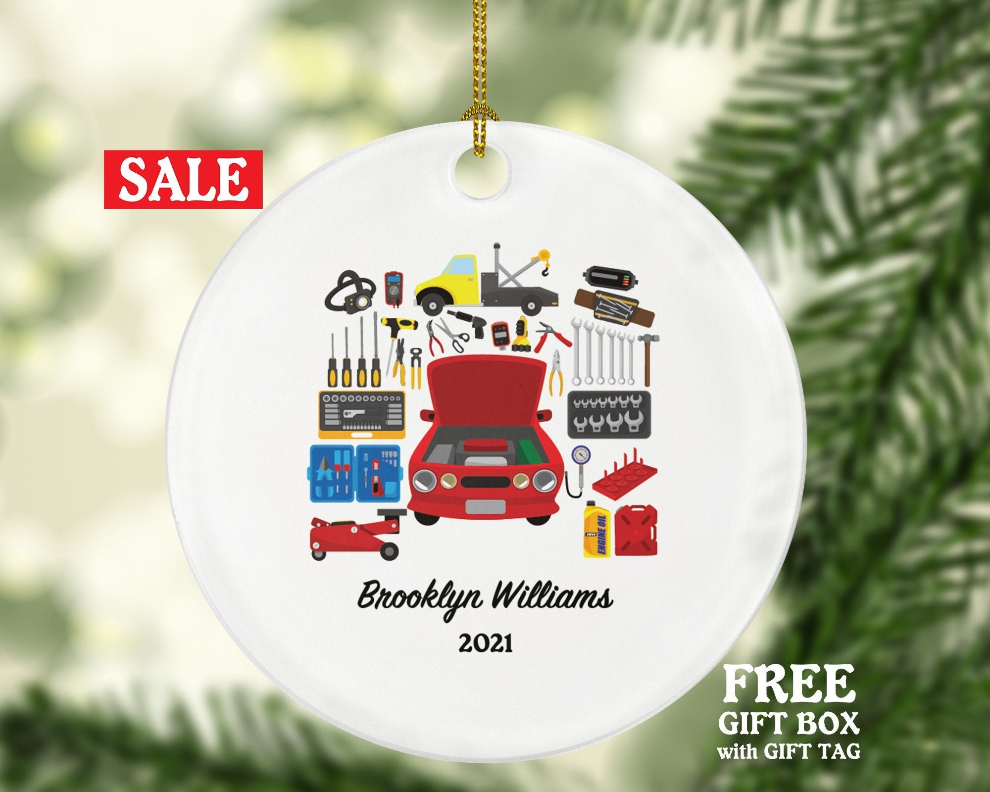 Car Mechanic Christmas Ornament for Repair Man Personalized - Mechanical Engineer, Custom Gift for Husband Dad Him