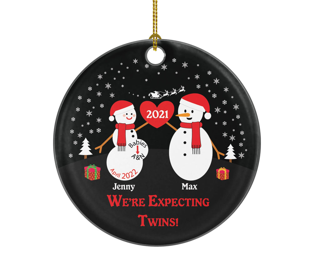Expecting Twins Personalized Christmas Ornament - Snowman Couple Expected Parents - Dad to be - Pregnancy announcement - Mom to be of Twins