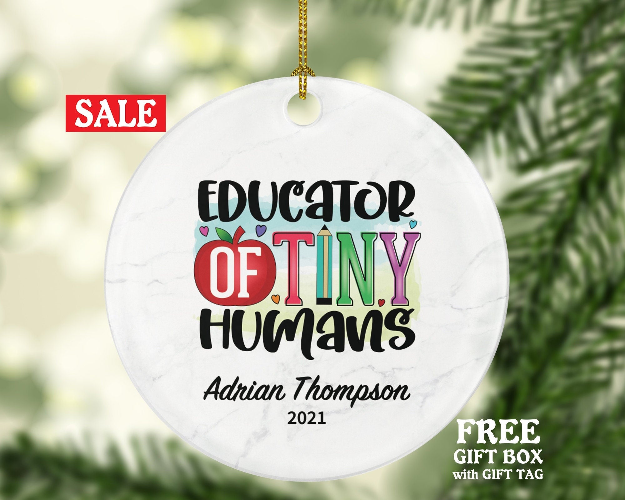 Teacher Ornament Personalized - Daycare Preschool Montessori Educator of Tiny Humans Custom Gift from Student Appreciation Mr Mrs School