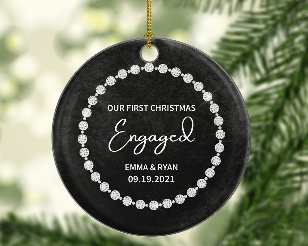 First Christmas Engaged Personalized Ornament - Engagement Announcement Couple Gift