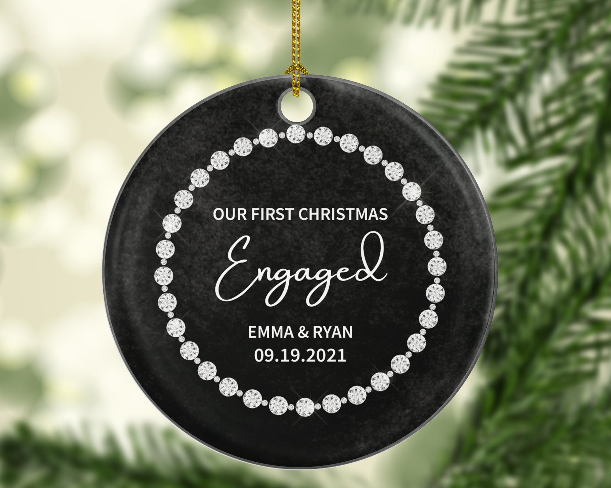 First Christmas Engaged Personalized Ornament - Engagement Announcement Couple Gift