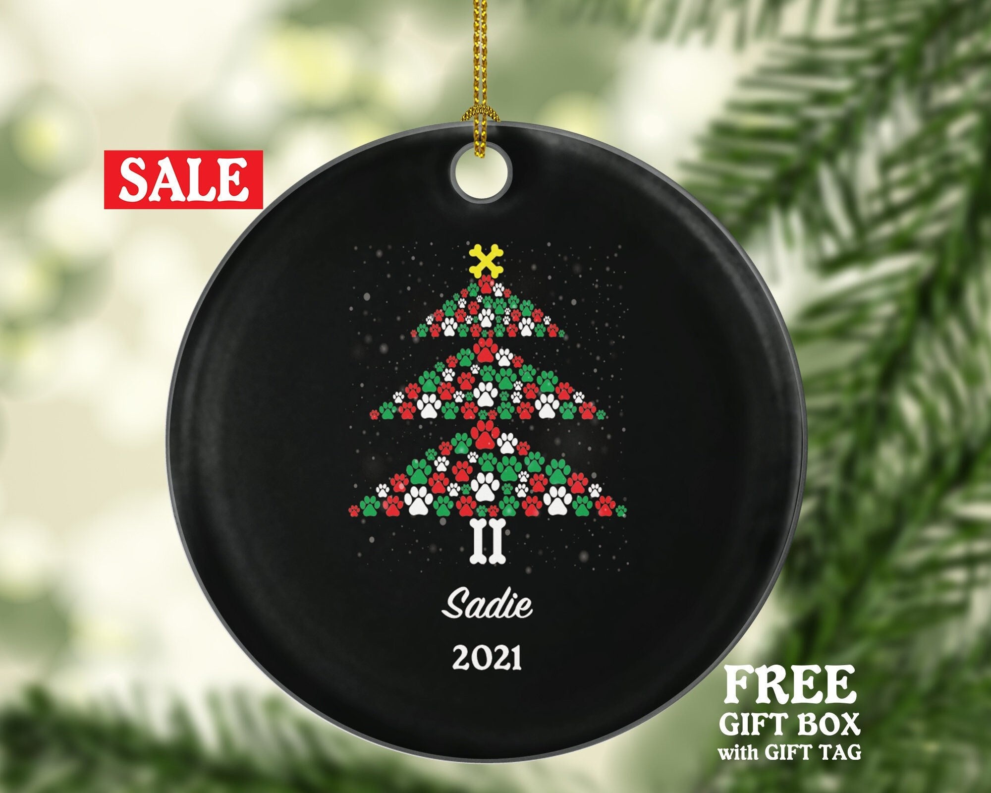 Dog Christmas Tree Ornament Personalized, Pets Dog Cat Lover Owner Gift, Custom Name, Fur Mom Dad Holiday, Rescue