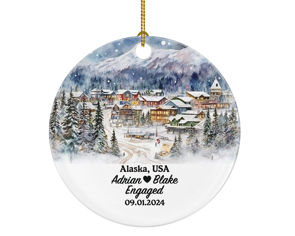 Alaska Christmas Ornament Personalized - AK Engaged Married Family Together Couple Travel Honeymoon Engagement Marriage