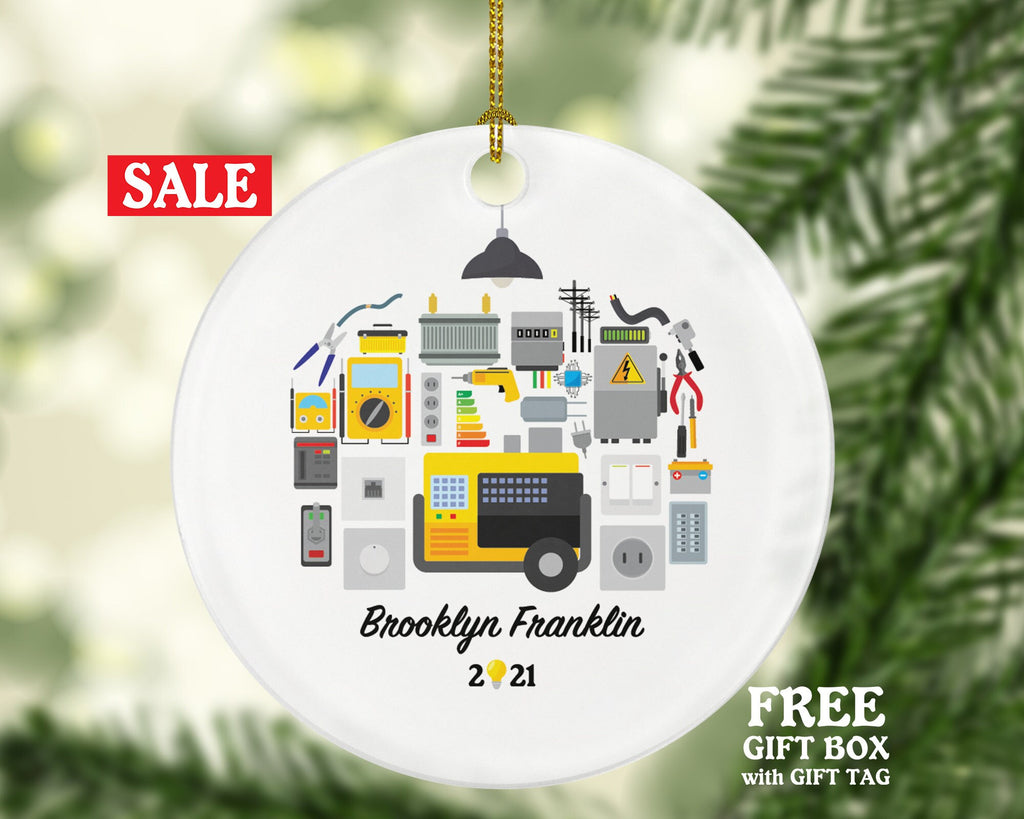 Electrician Christmas Ornament Personalized - Electrical Worker Lineman Custom Gift - Boss Worker Employee Employer Gift