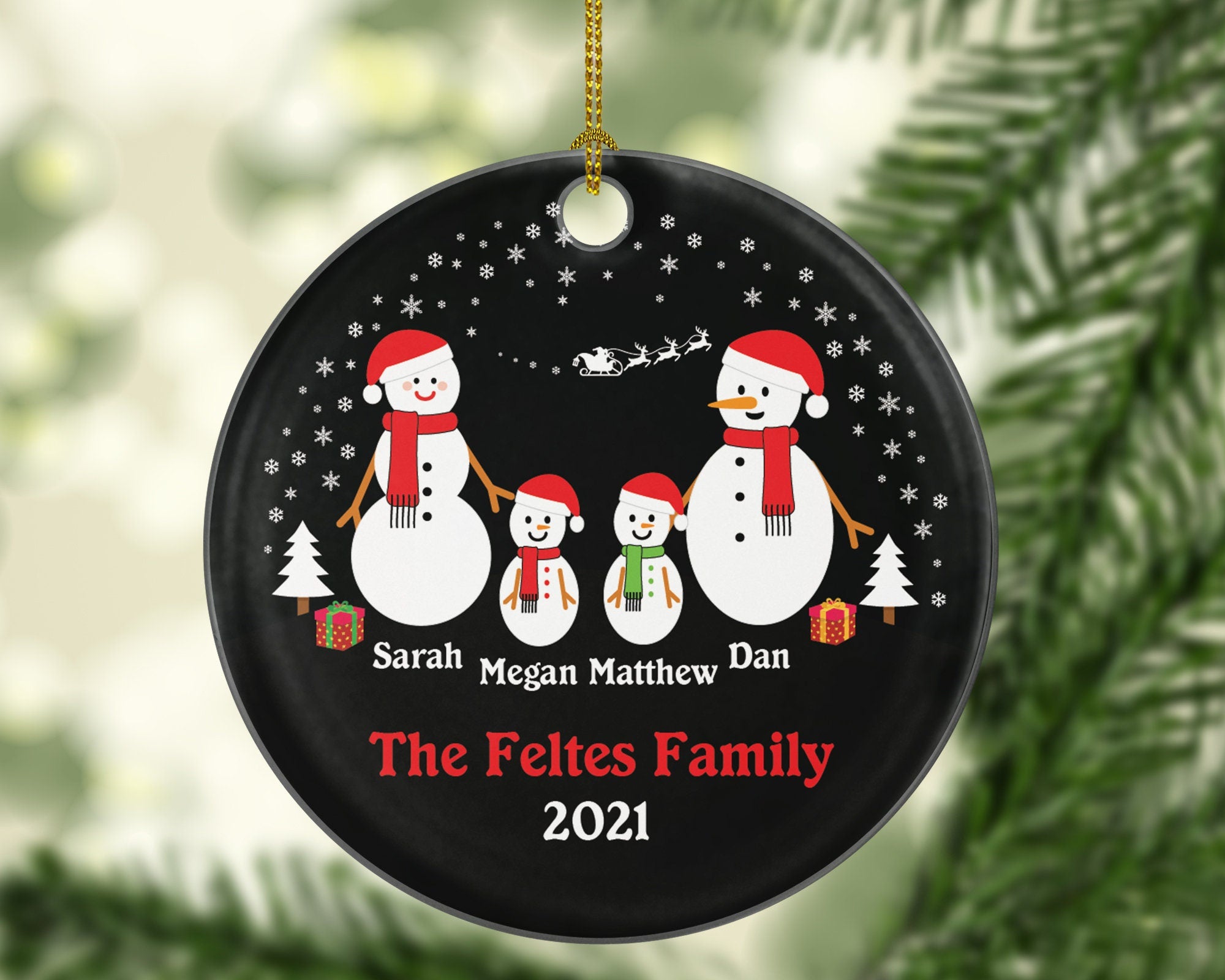Personalized Family of 4 Four Christmas Snow Family Snowmen Snowman Kids Children Mom Dad New Mommy Daddy Baby Girl Boy Father Mother Custom