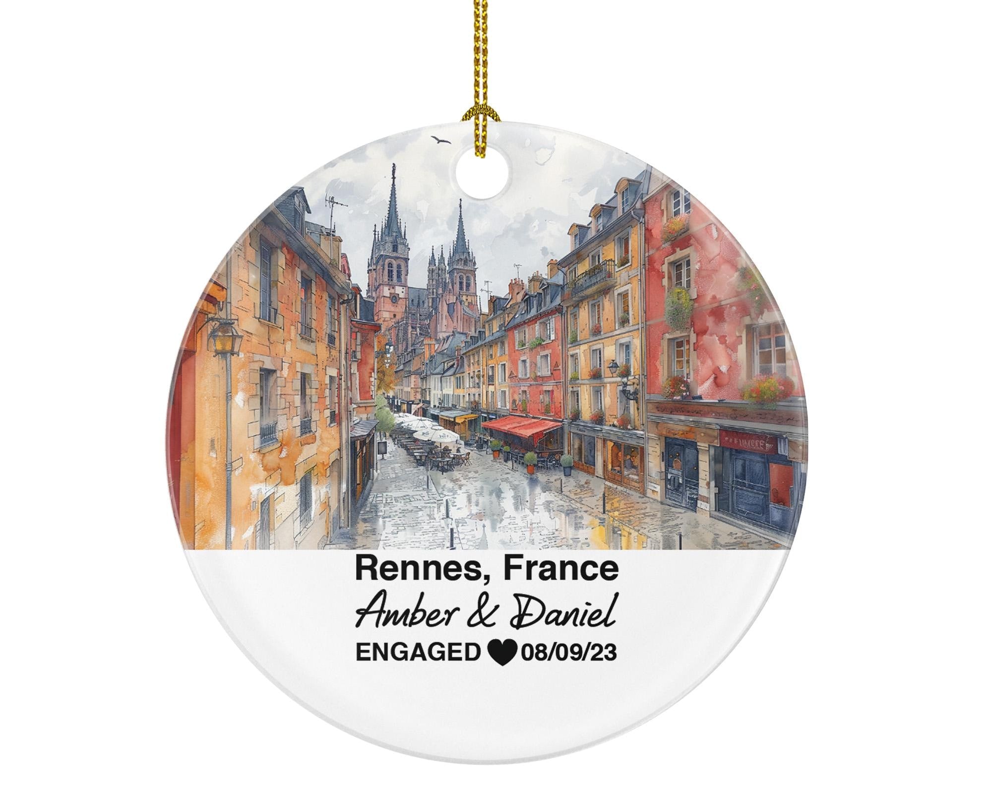 Personalized Rennes France Christmas Ornament, Parc du Thabor, Mr & Mrs Wedding, Engagement, or Honeymoon Keepsake for Couples