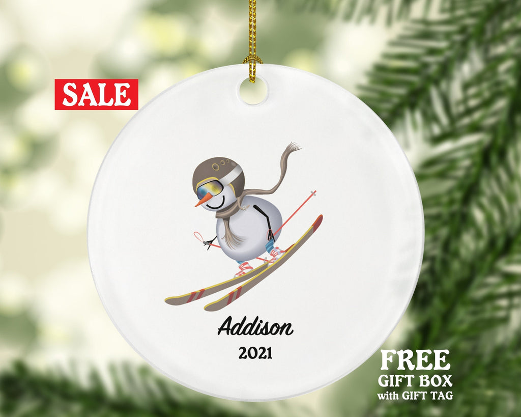 Downhill Skier Skiing Christmas Ornament, Ski Trip Vacation, Winter Sports Snowmen Personalized Gift Sports Hobby Occupation