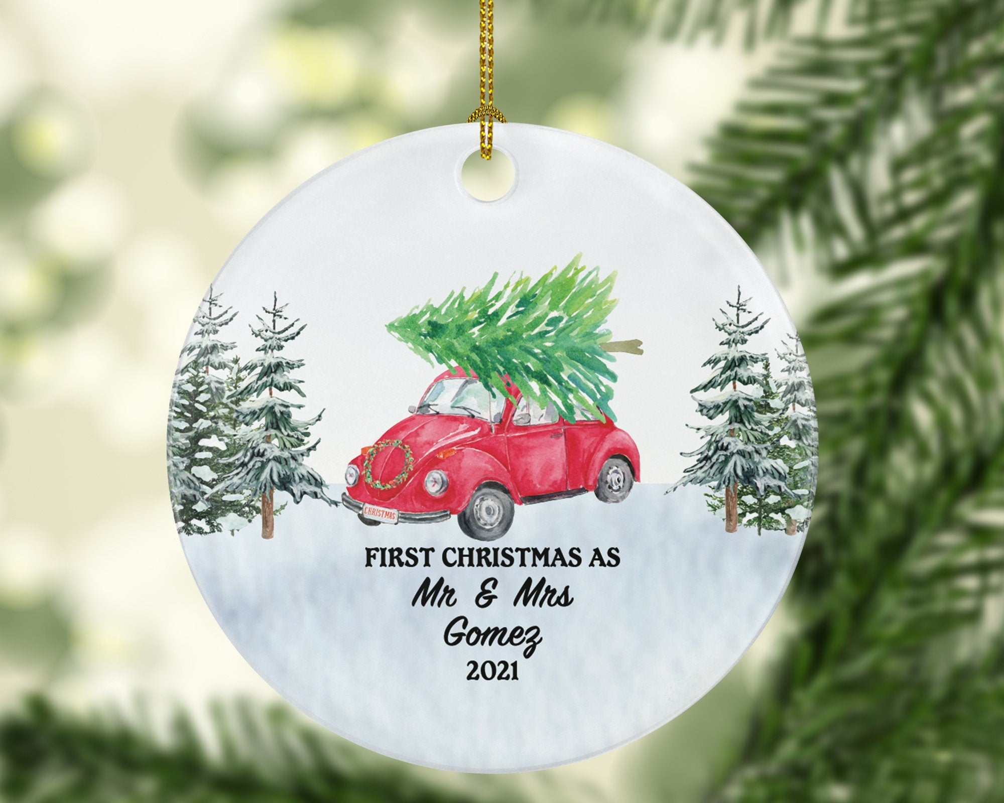 First Christmas As Mr & Mrs Newlywed Christmas Ornament - Personalized  Wedding First Married Gift for Wedding Vintage Red Car Ornaments