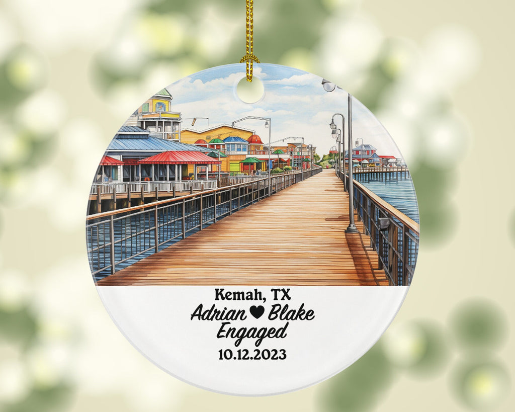 Kemah Texas Christmas Ornament Personalized - TX Engaged Married Family Together Couple Travel Honeymoon Wedding Engagement Marriage