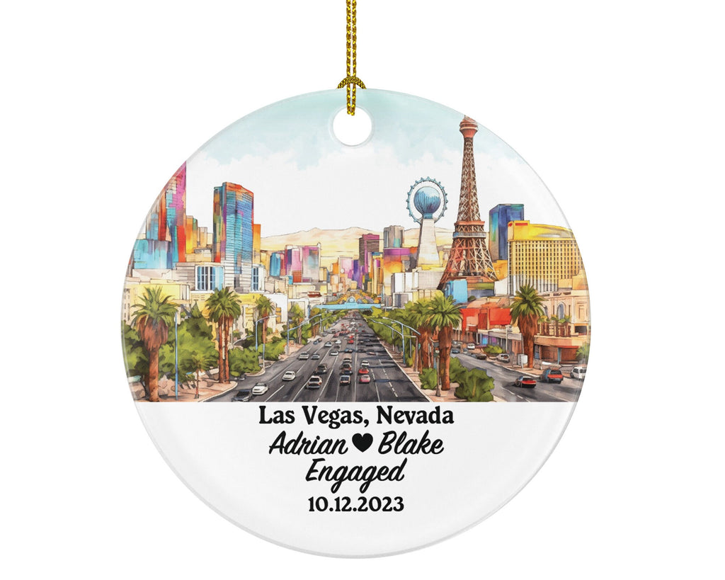 Las Vegas Nevada Christmas Ornament Personalized - NV Engaged Married Family Together Couple Travel Honeymoon Wedding Engagement Marriage