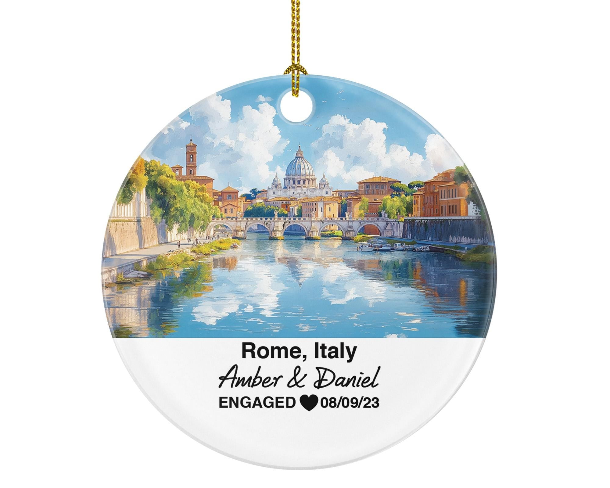Custom Italy Rome Ornament, Pantheon, Vatican City, Personalized Couple Gift, Celebrate Wedding, Engagement, Honeymoon