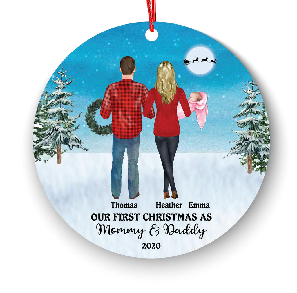Our First Christmas Ornament - Personalized New Parents Family of Three