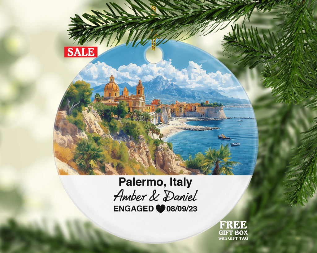 Custom Palermo Italy Ornament, Quattro Canti, Piazza Pretoria, Personalized Couple Gift, Celebrate Wedding, Engagement, Honeymoon