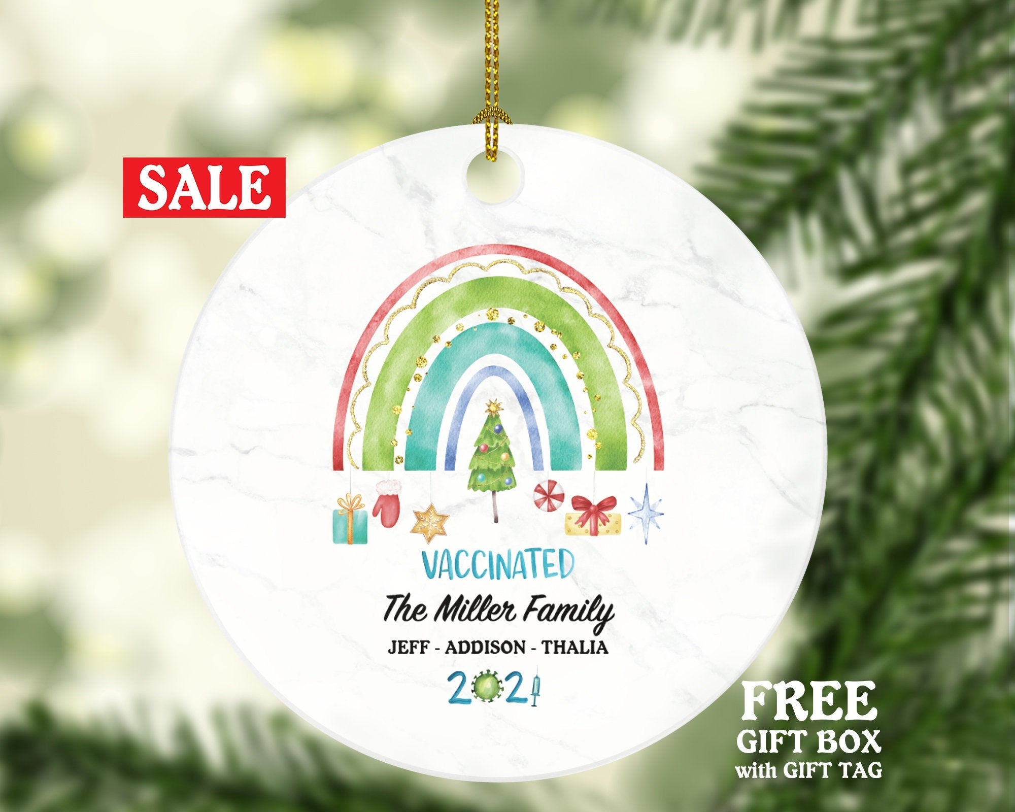 Covid Vaccinated Family Christmas Ornament - Personalized  Covid-19 Vaccine Fully Vaccinated Family Ornament