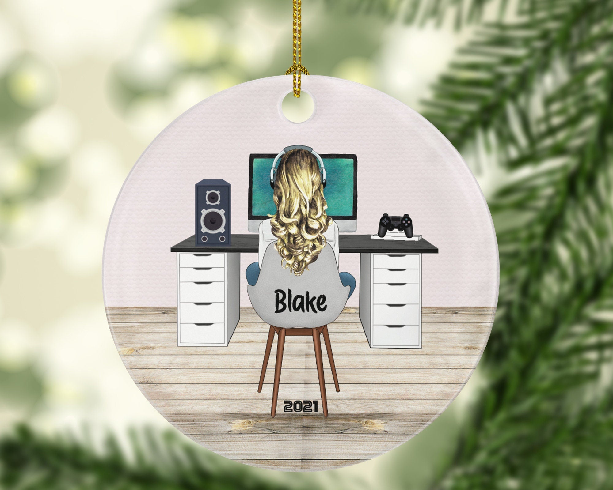 Personalized Playing Video Game Player Gamer Game Christmas Ornament for Tree Gamer Female Girl Controller Addict
