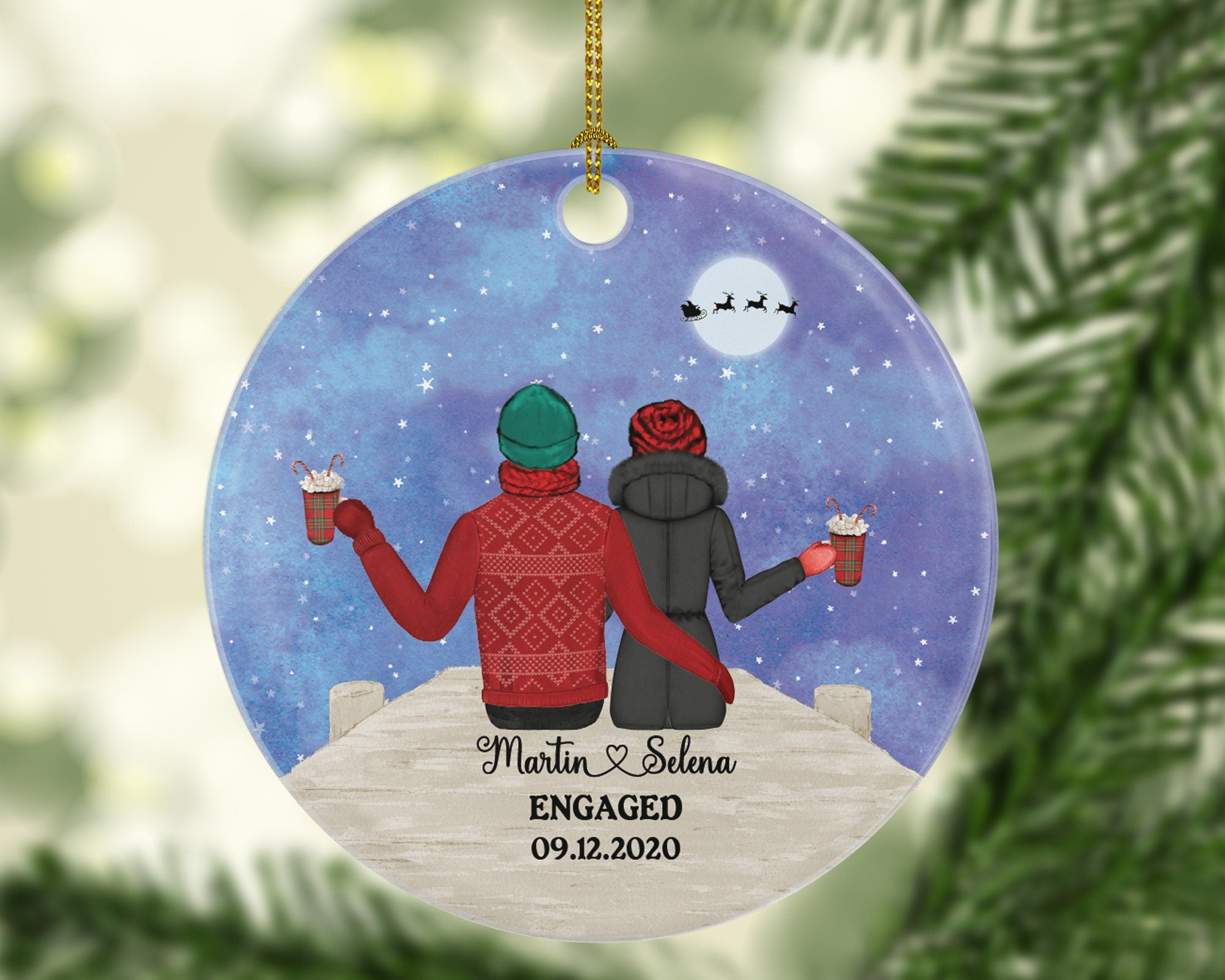 First Christmas Engaged Custom Ornament - Personalized Engagement Announcement Couple Gift - Custom Date Name - Future Husband Wife