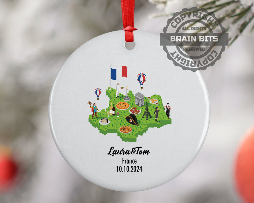 France Cultural Map, Ornament, Engagement, Married, Travel, Gift for Engaged Couple, Engagement Gift, Trip, Vacation Souvenir