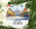 Custom Milan Italy Round Ceramic Christmas Ornament – Personalized Holiday Keepsake, Custom Couple Gift for Wedding or Honeymoon
