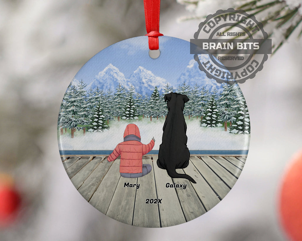 Personalized Baby Girl Daughter Kid Child Grandchild Granddaughter Pet Christmas Ornament Custom Ceramic Dog Cat Owners Gift Winter Scene