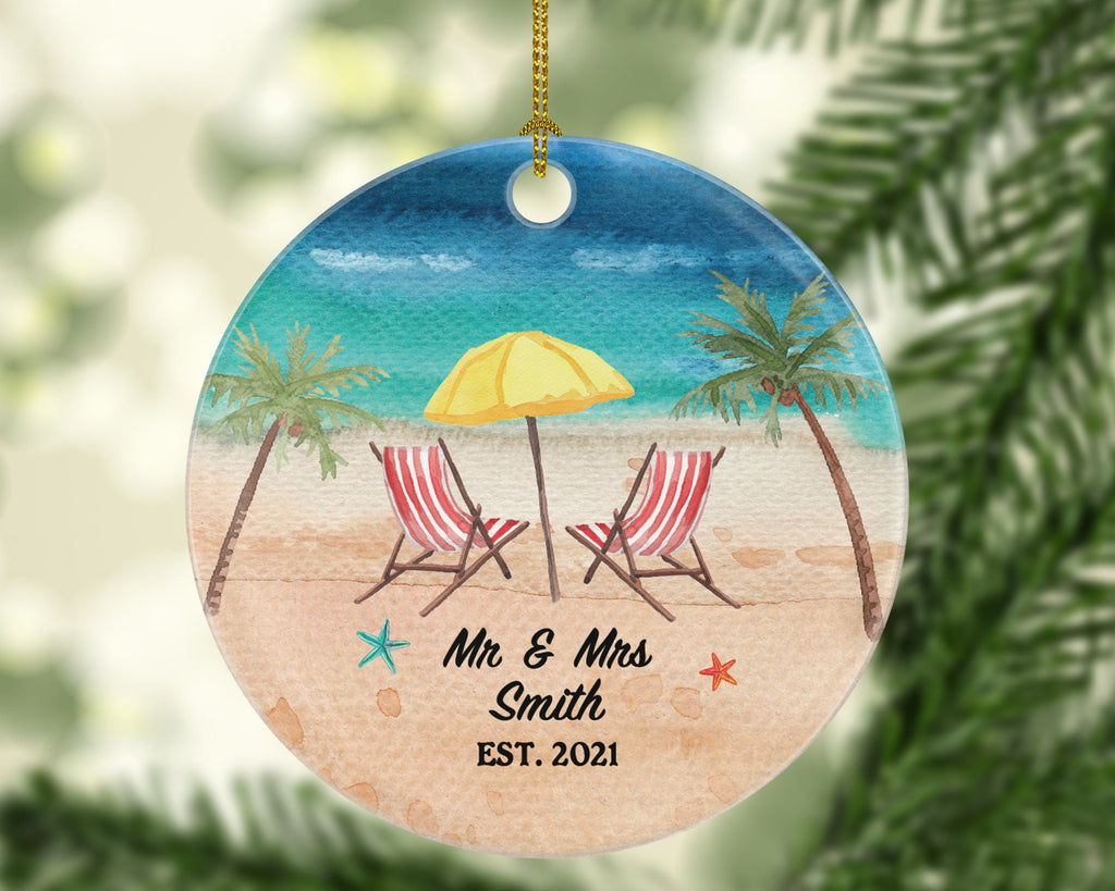 Personalized Mr and Mrs Ornament Beach Wedding First Christmas Married Wedding Gift Decor Custom Couple Gift