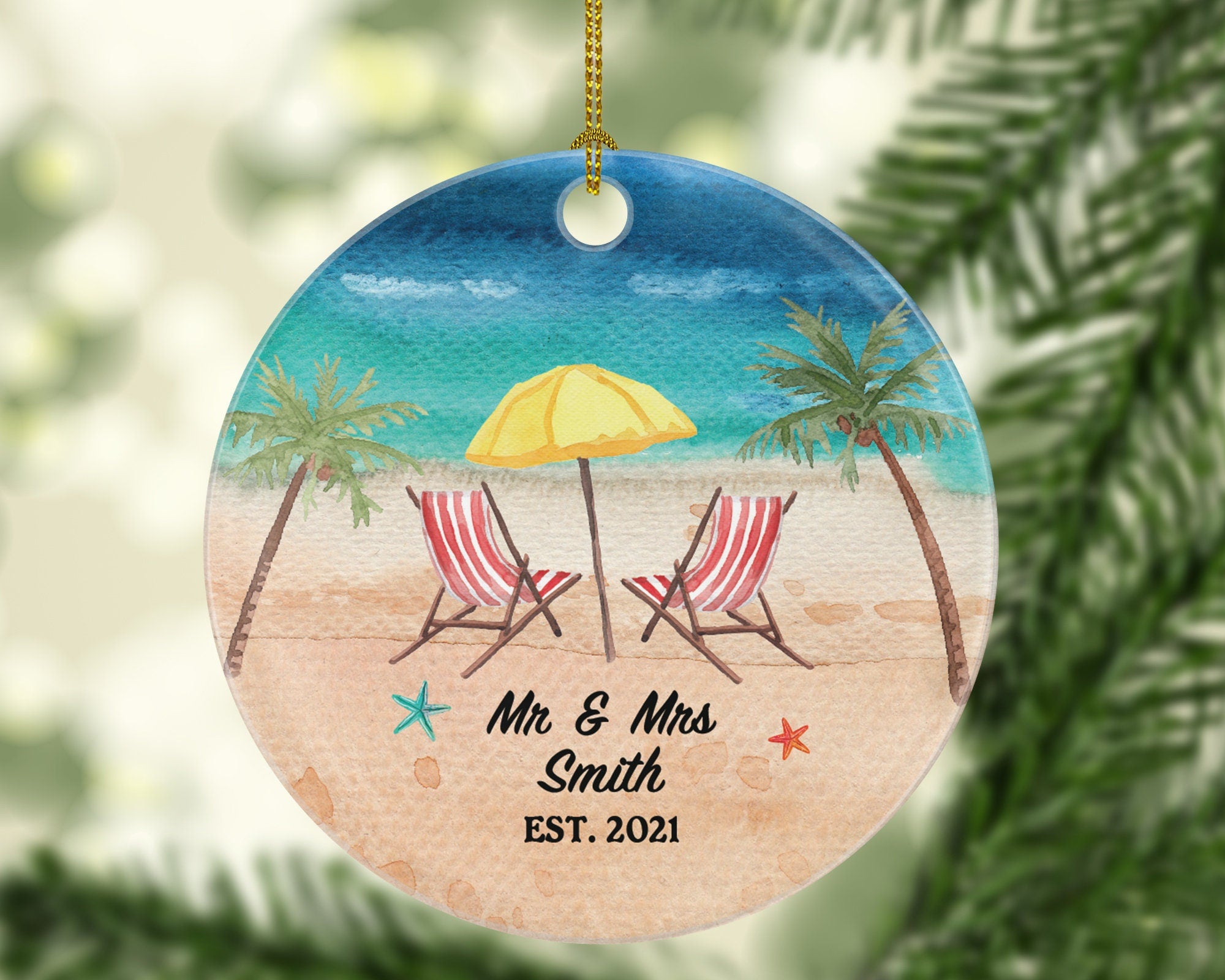 Personalized Mr and Mrs Ornament Beach Wedding First Christmas Married Wedding Gift Decor Custom Couple Gift