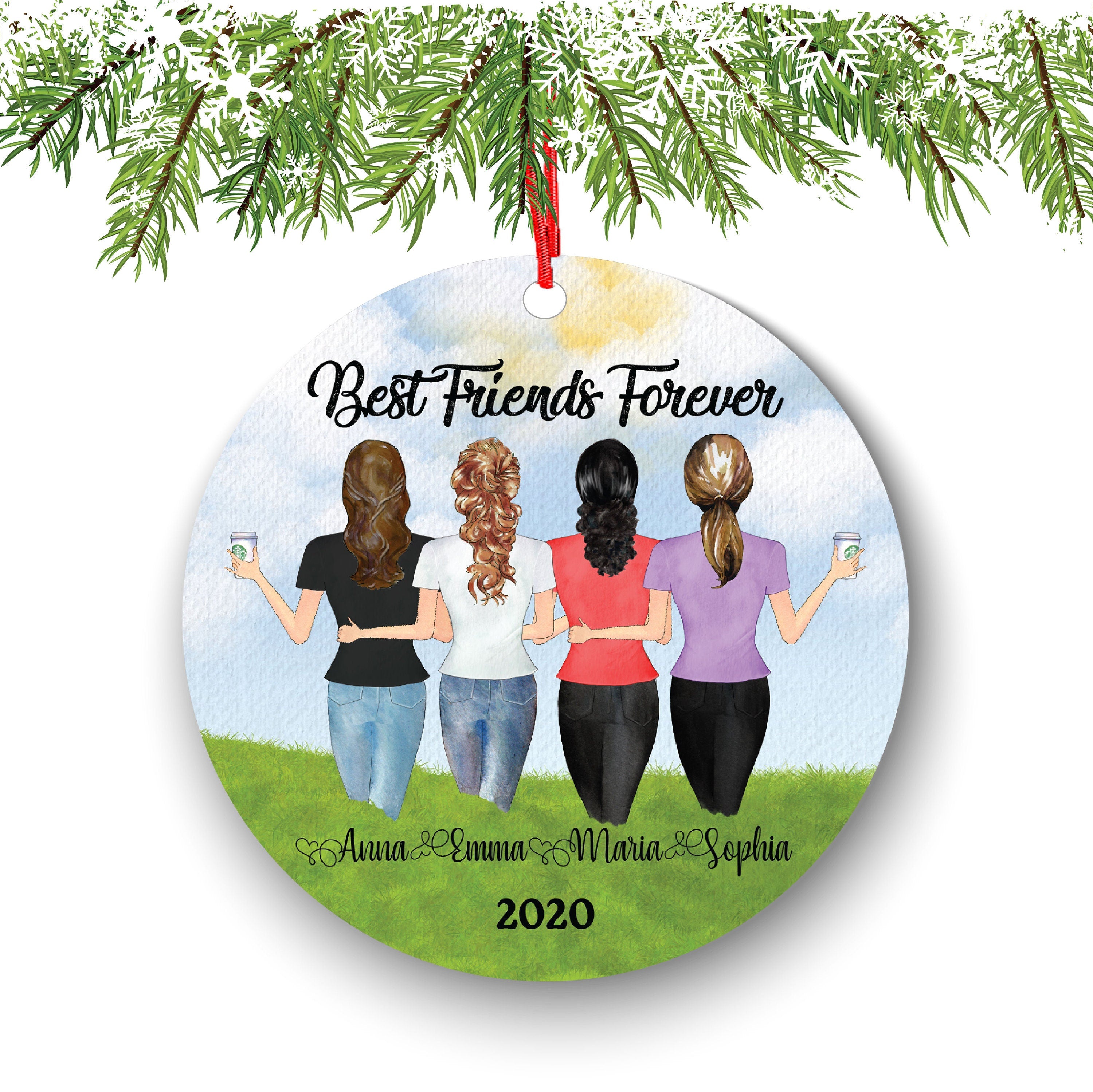 Soul Sisters for 4, Best Friends Christmas Ornament for Sisters, Personalized Ornament, BFF Gift, Personalized Friend Ornament, Besties