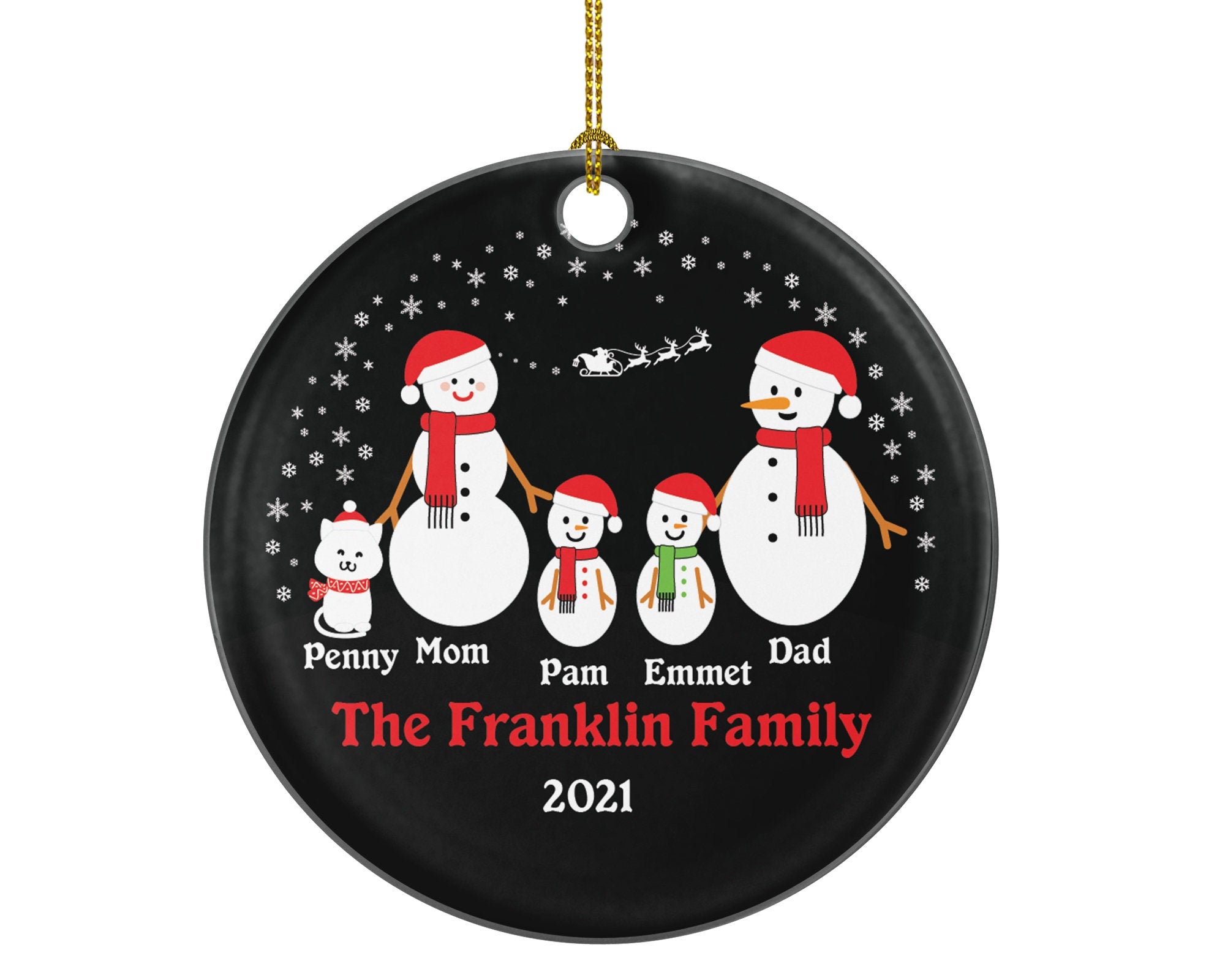Personalized Family of 4 Ornament with Cat Pet, Personalized Snow Family of 4, Personalized Free, Family of 4 Christmas Ornament