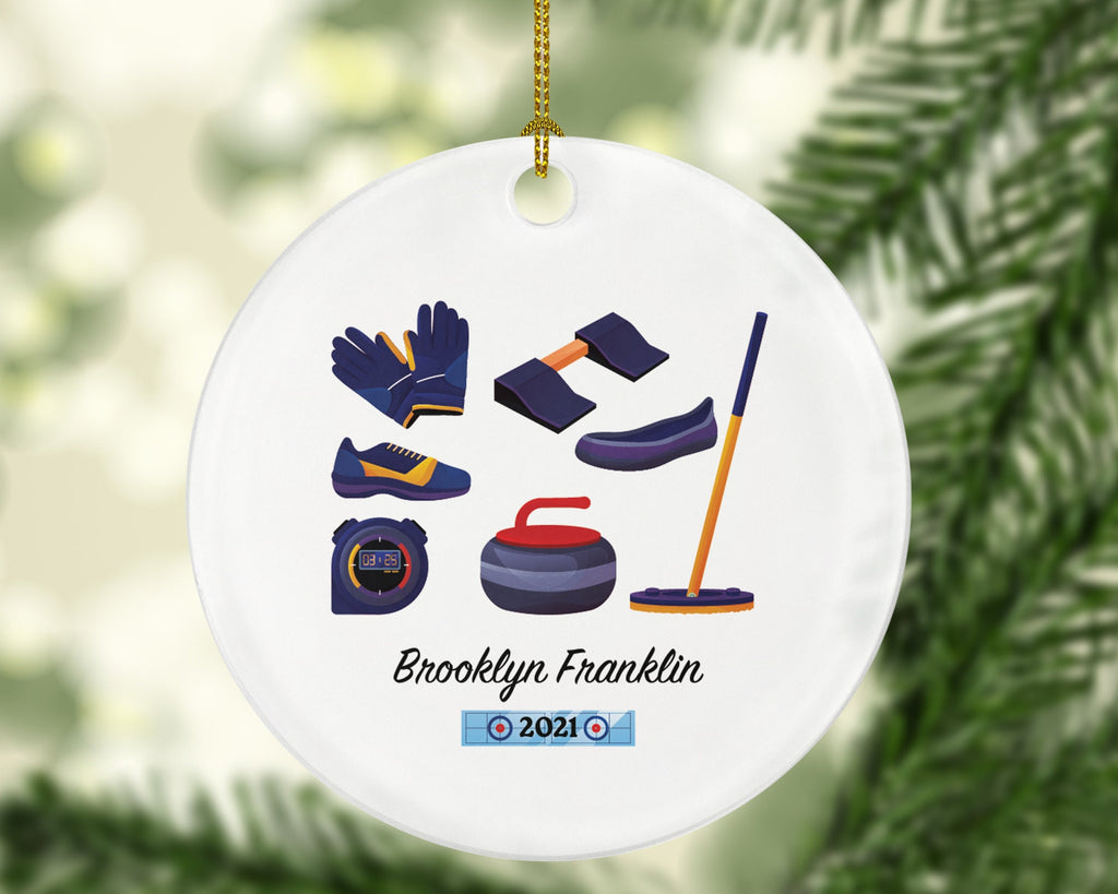 Curling Christmas Ornament Personalized, Gift for Curler Curling Equipment Stone
