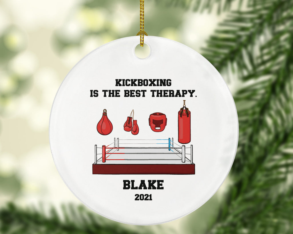 Kickboxing Christmas Ornament Kick Box Gloves Personalized Gift Kickboxer Boxer Boxing Punching Head Guard Bag Sports Occupation Hobby Game