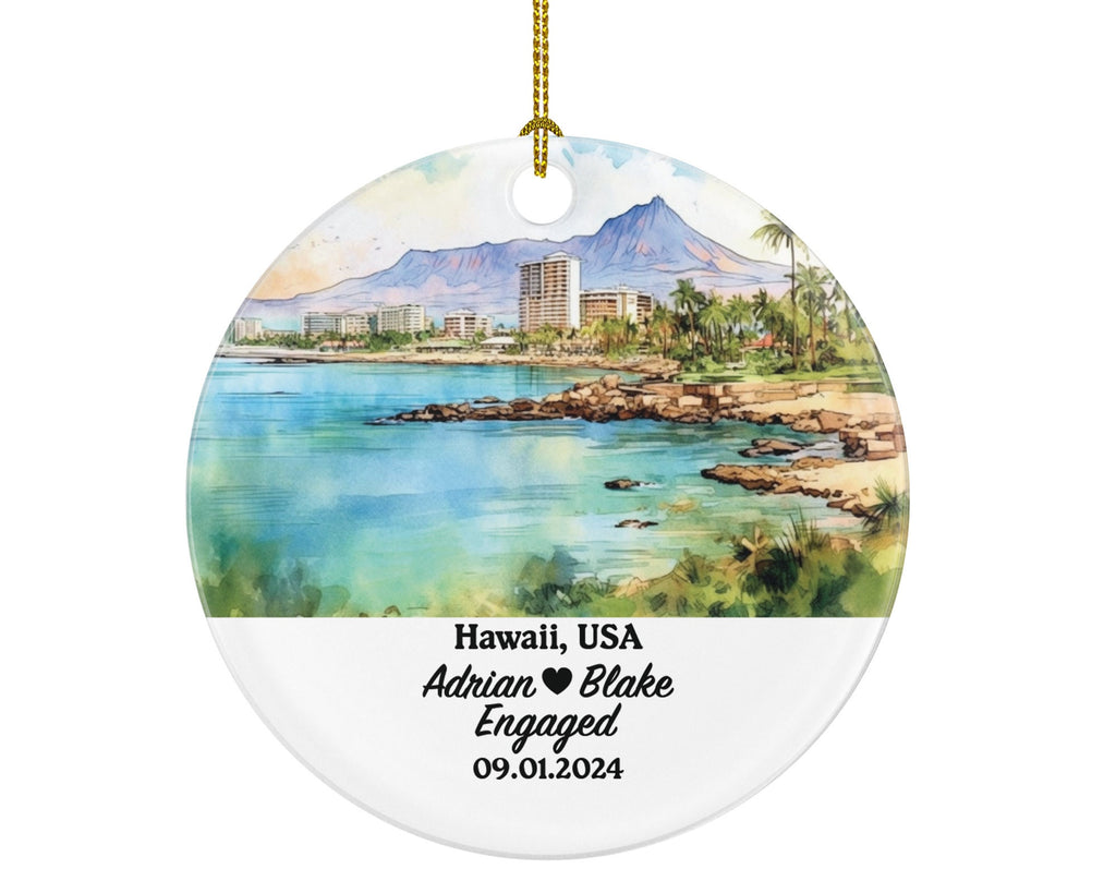 Hawaii Christmas Ornament Personalized - HI Engaged Married Family Together Couple Travel Honeymoon Engagement Marriage