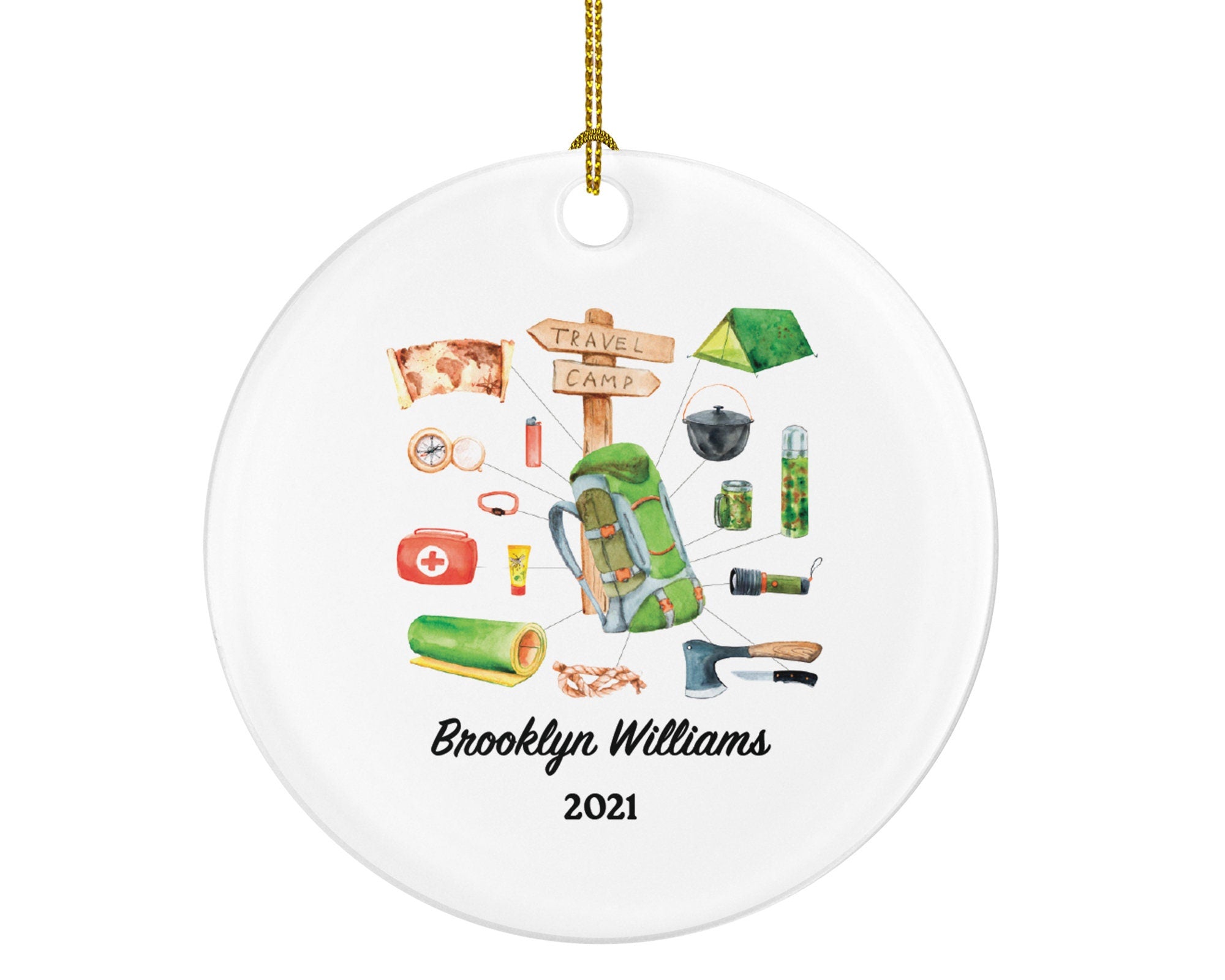 Camping Traveller Christmas Ornament - Camper Personalized Backpacker Custom Gift Vacation Trip Recreational Gift - Tent Backpack