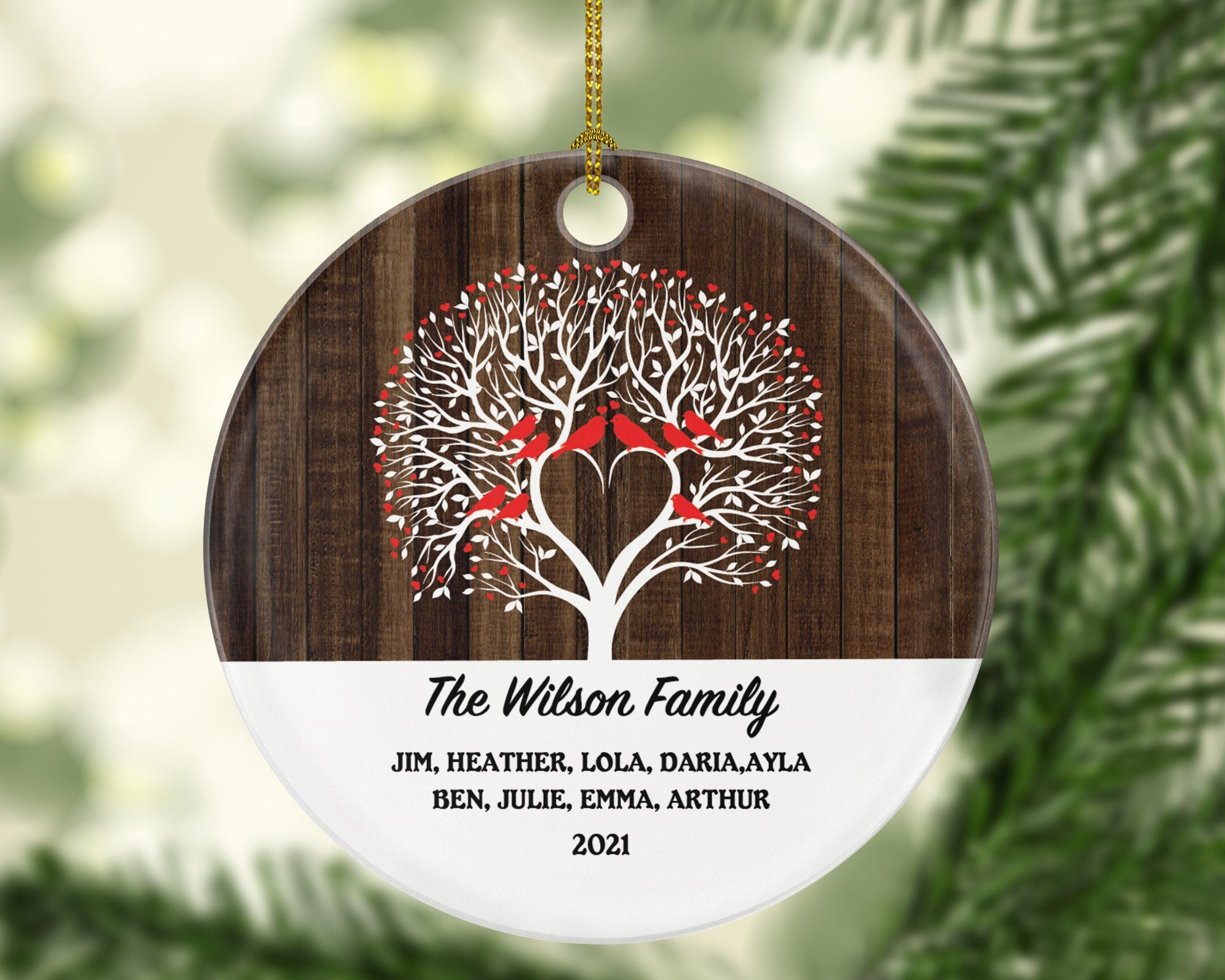 Love Birds Family of 2 3 4 5 6 7 8 9 Personalized Christmas Ornament - Three Four Five Six Seven Eight Nine Custom Rustic Farmhouse Big