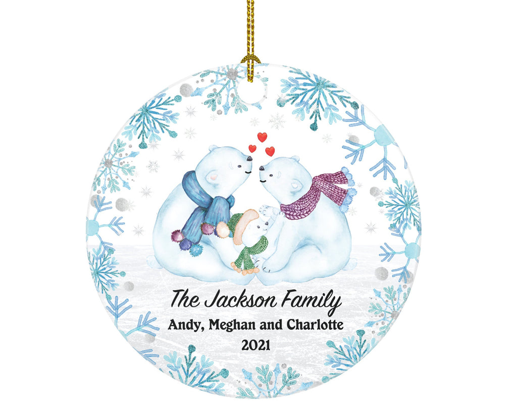 Family of 3 Personalized Ornament - First Christmas Bear New Baby Girl Boy Parents Mother Father Mom Dad Gift Kid Child
