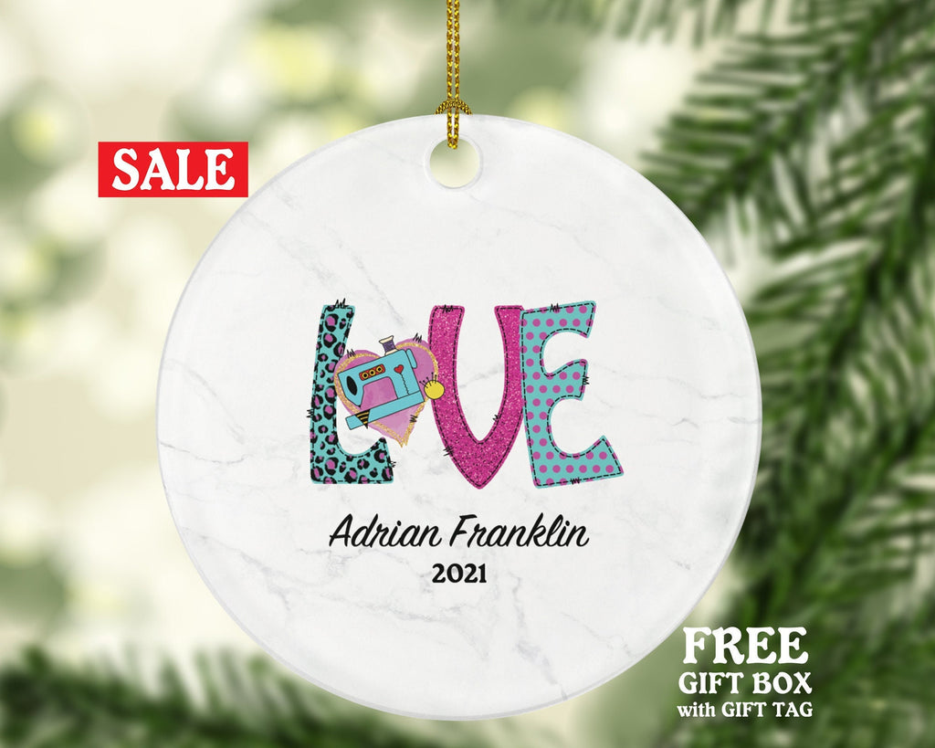 Sewing Love Christmas Ornament Personalized - Sewing Lover - Sewer Quilter Stitcher Tailor Custom Gift - Sewing Machine Tree