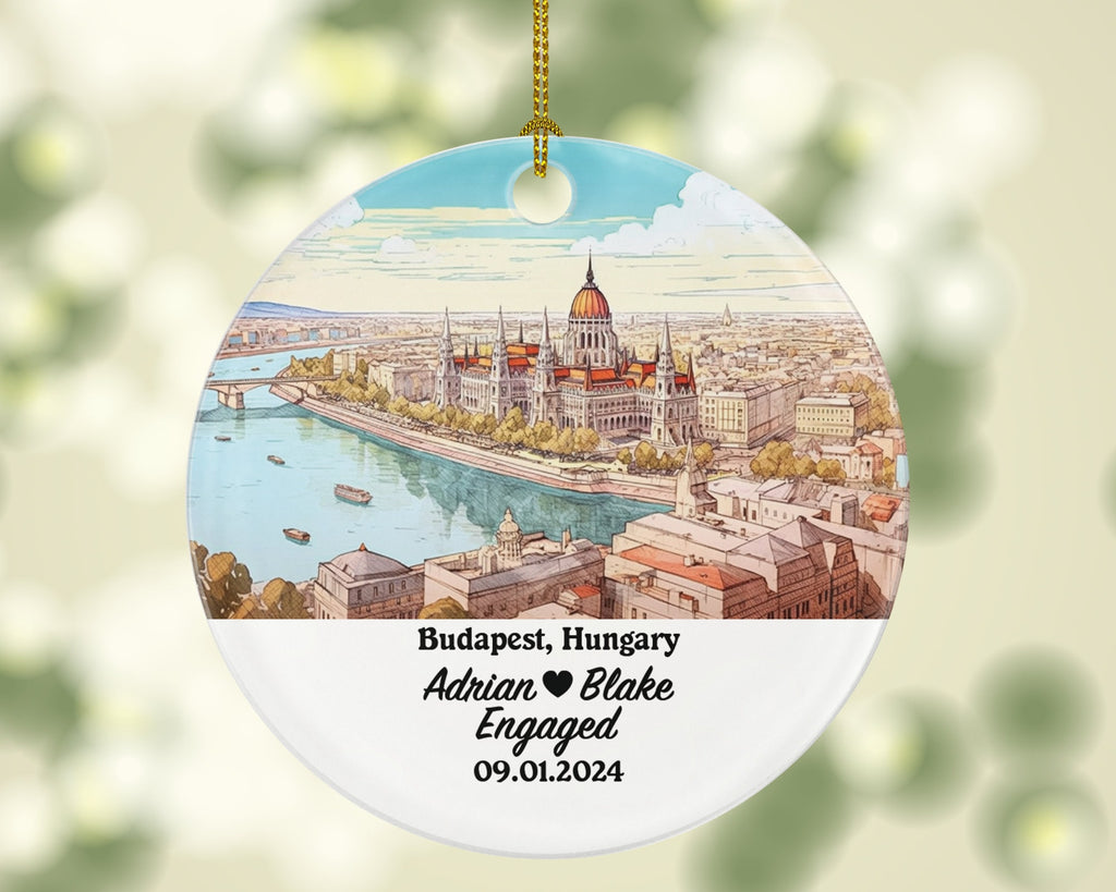 Budapest Christmas Ornament Personalized - Hungary Engaged Married Family Together Couple Travel Honeymoon Engagement Marriage